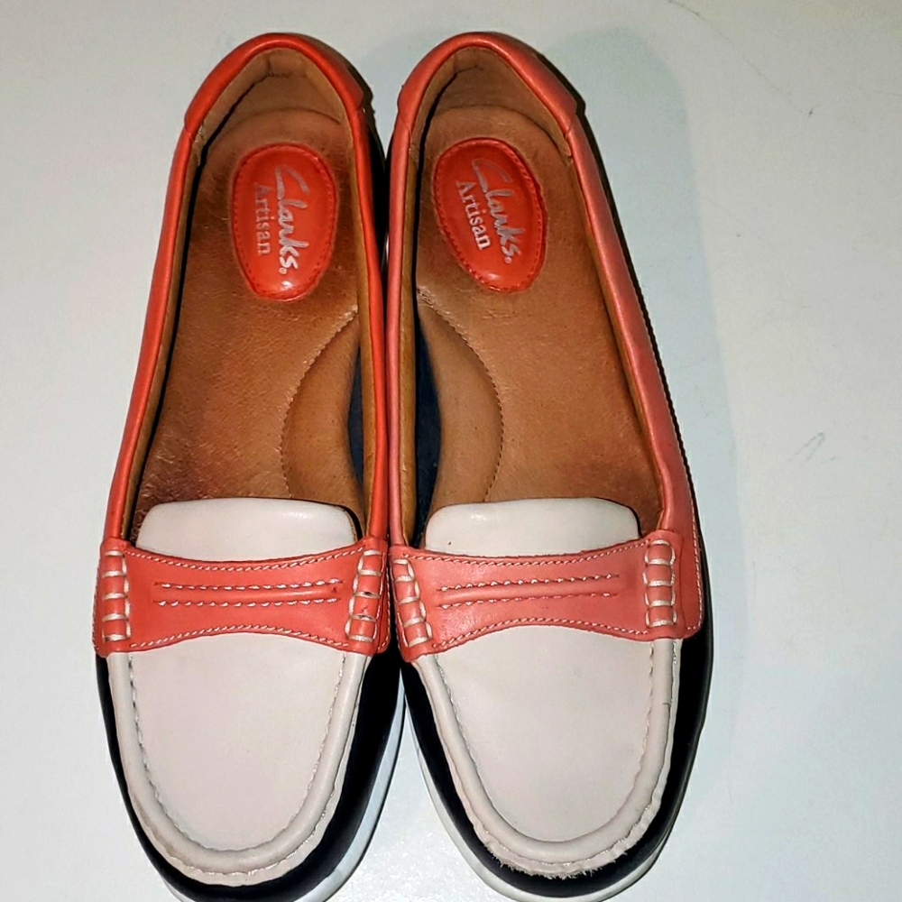 Artisan Clarks women's 7M tricolor leather boat shoes